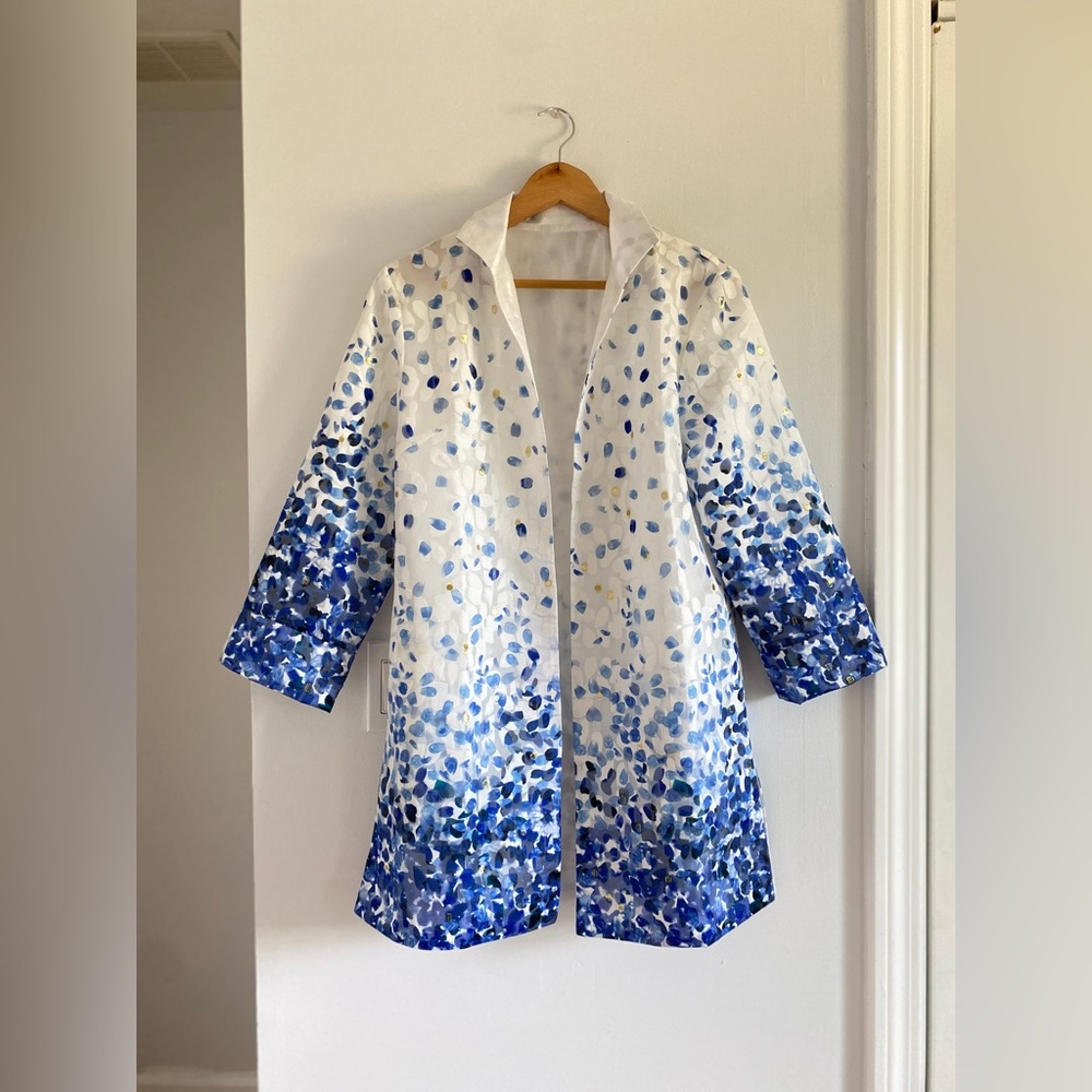 Blue and White Patterned Organza Blazer/Jacket